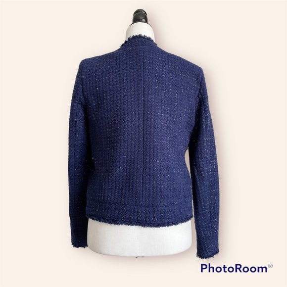 Michael Kors Wool Blend Navy Tweed Blazer Open Front (6/S) - Picture 2 of 11